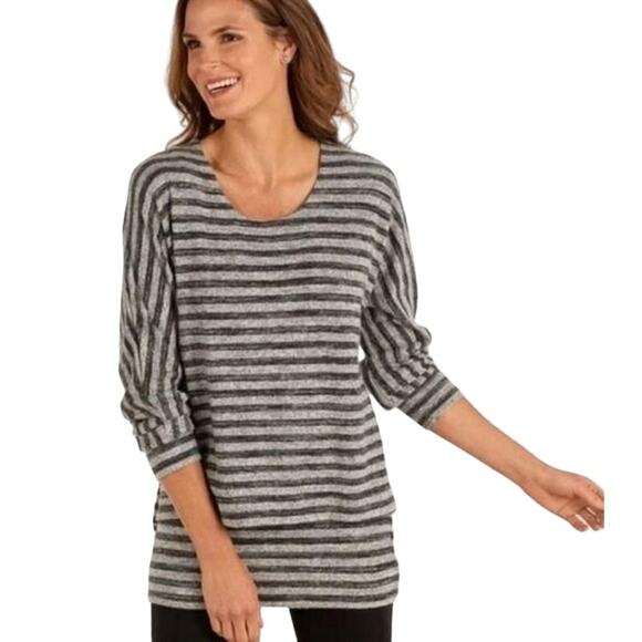 Soft Surroundings Knit Top Women’s XS Gray Black Striped‎ Hudson Layered Tunic - Picture 1 of 9